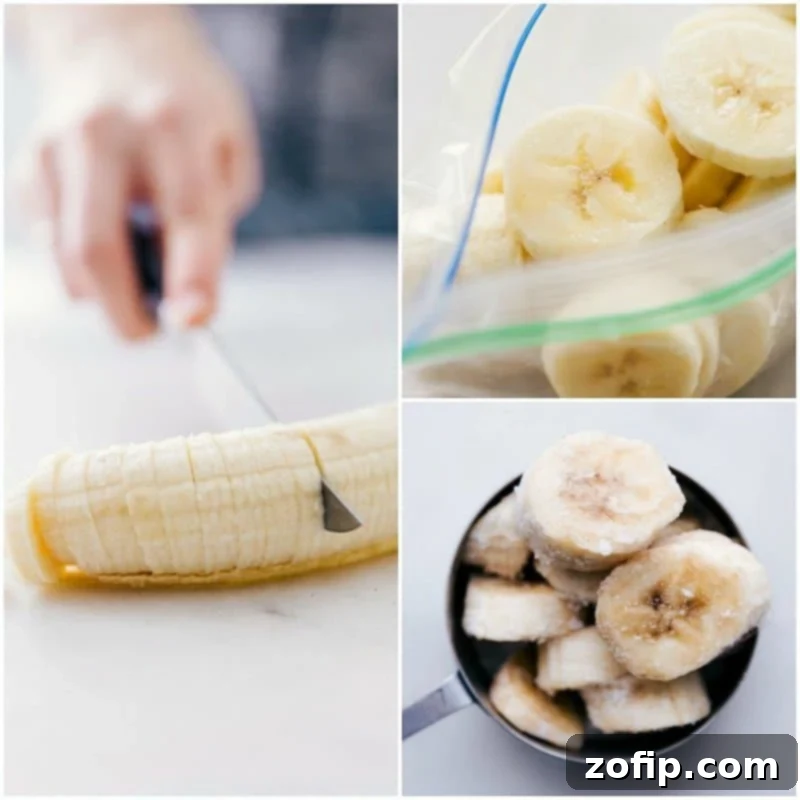 Sliced bananas prepared for freezing.