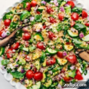 The finished Quinoa Salad in a serving bowl, ready to be enjoyed.