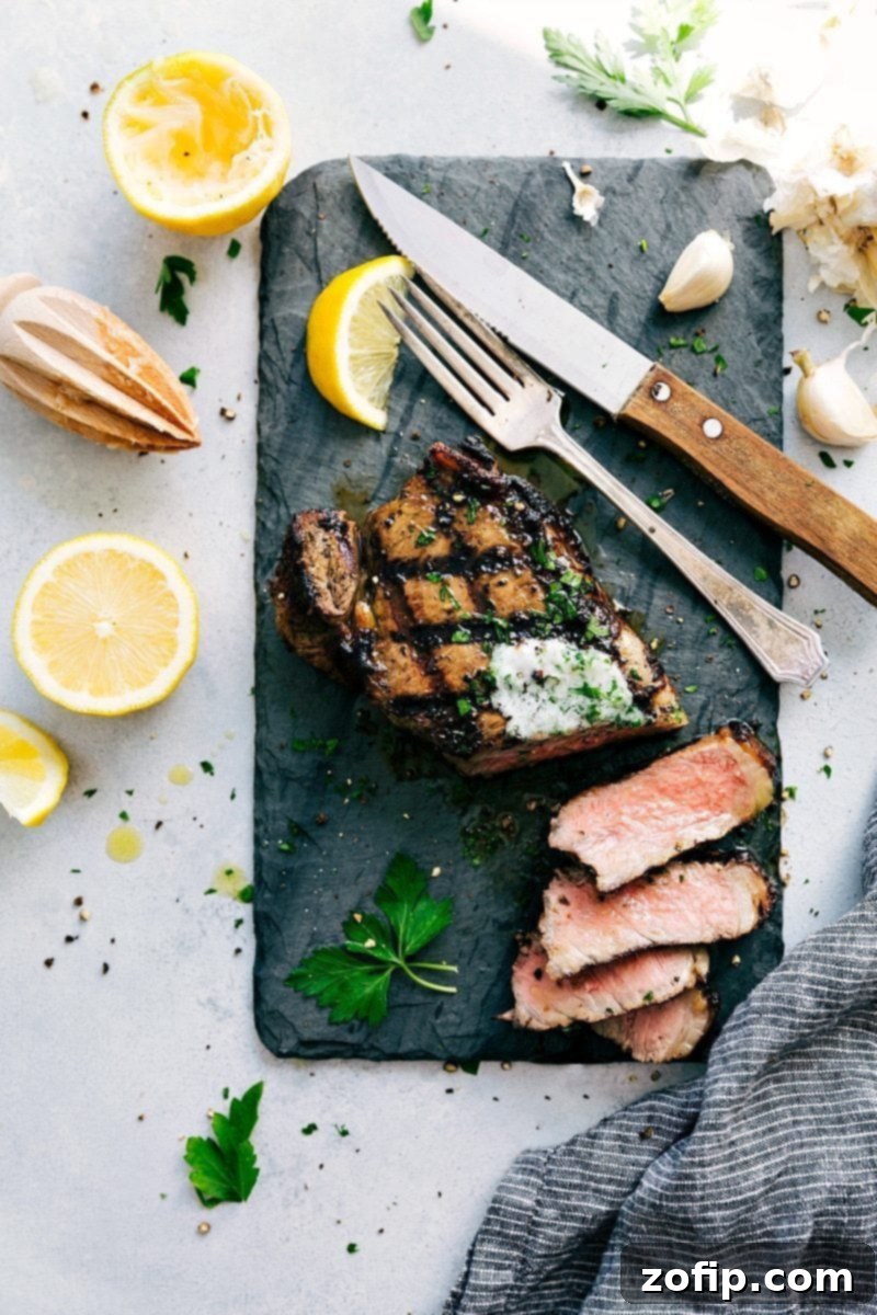 Time to eat your delicious steak that has been in steak marinade Close-up of tender steak, perfectly sliced to show its juicy interior, after being cooked with the best steak marinade