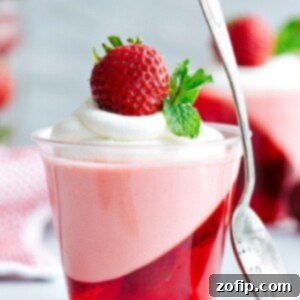 Strawberry Jello Parfait Cups with a creamy mousse
