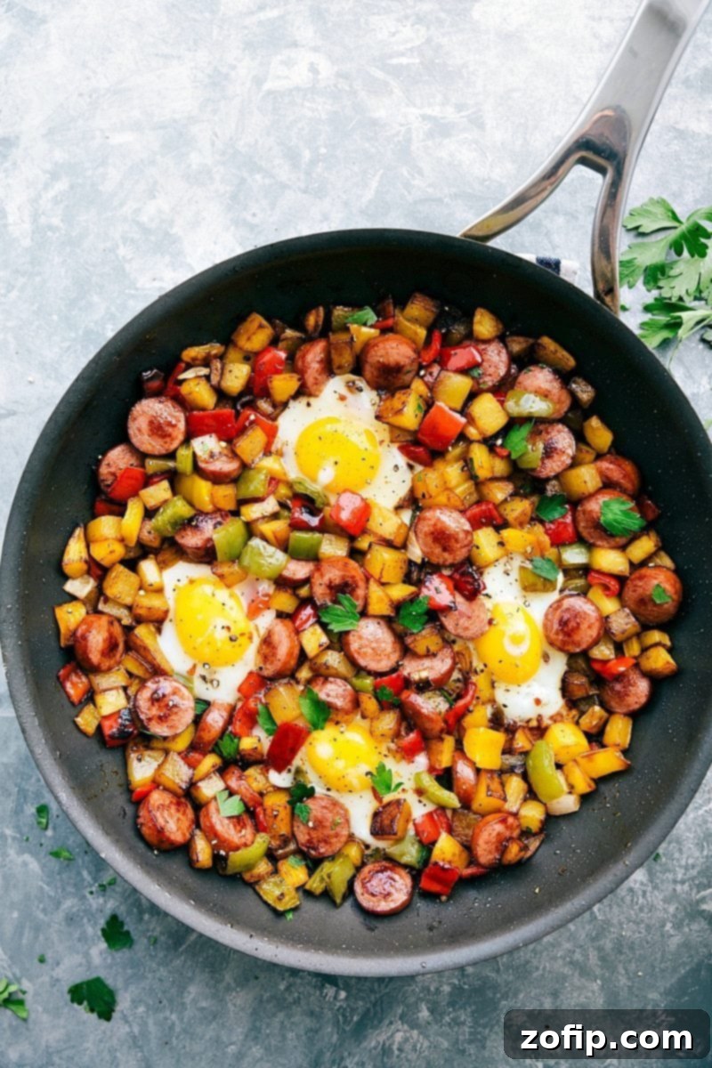 Sheet Pan Sausage and Roasted Vegetables 3 Delicious one-pan smoked sausage and veggie hash, perfect for breakfast or dinner, with optional eggs.