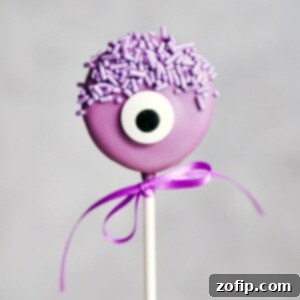 Delicious Monster Oreo Pop, a purple Halloween treat with multiple candy eyes.