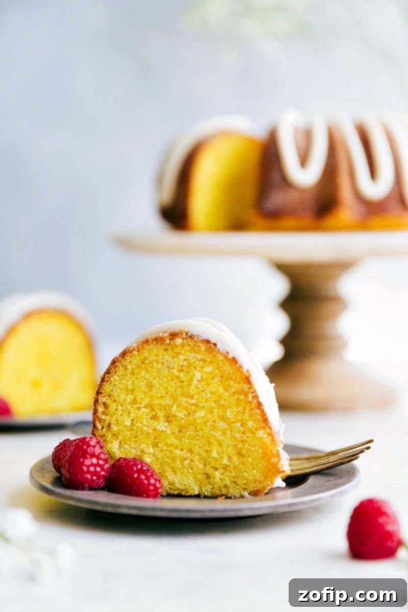 Close-up of Lemon Bundt Cake with Glaze The ultimate lemon bundt cake -- bursting with lemon flavor, moist, and so delicious with the most amazing lemon buttercream frosting.