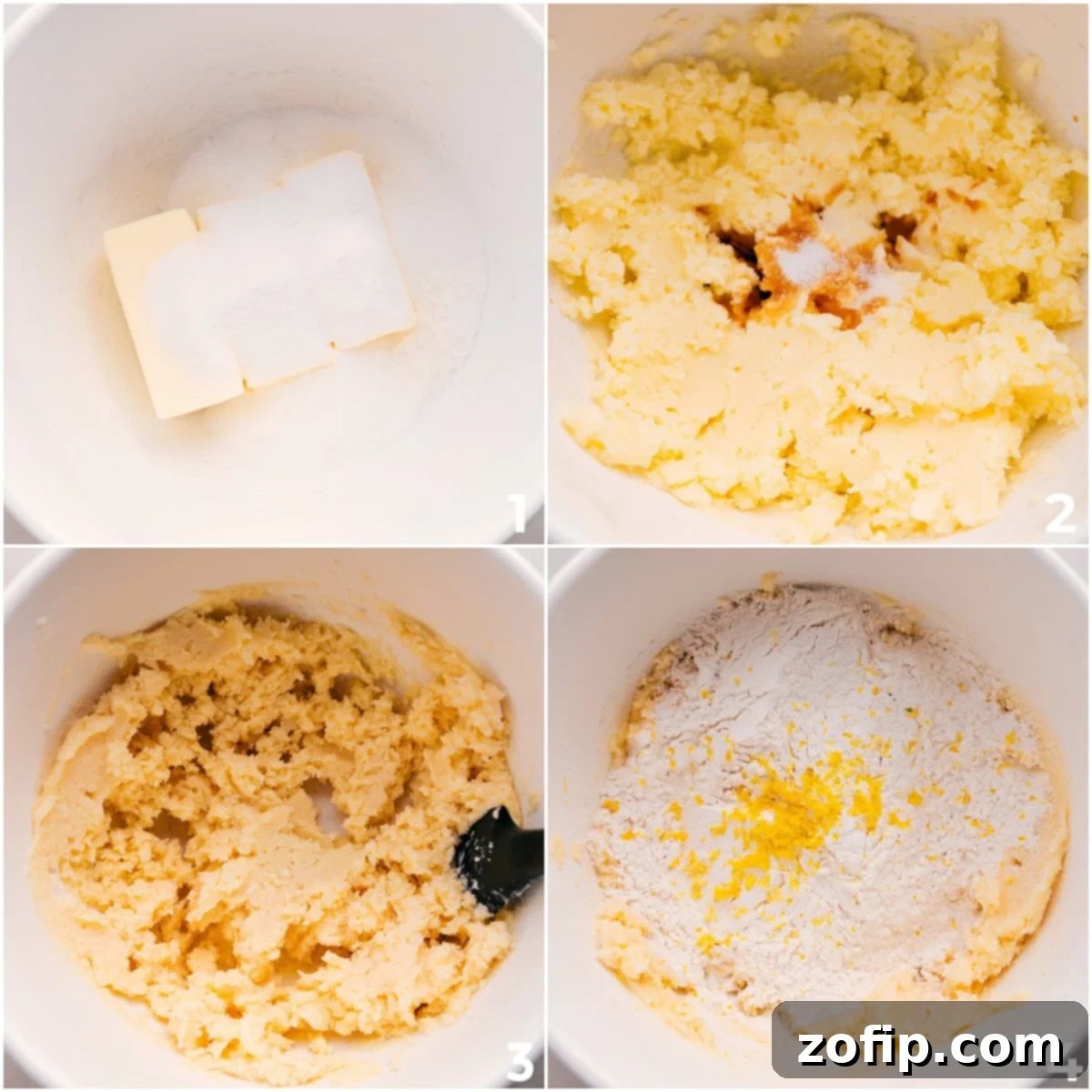 Mixing the dough by creaming cold butter, sugar, vanilla, flour, and lemon zest for these delightful raspberry bars.