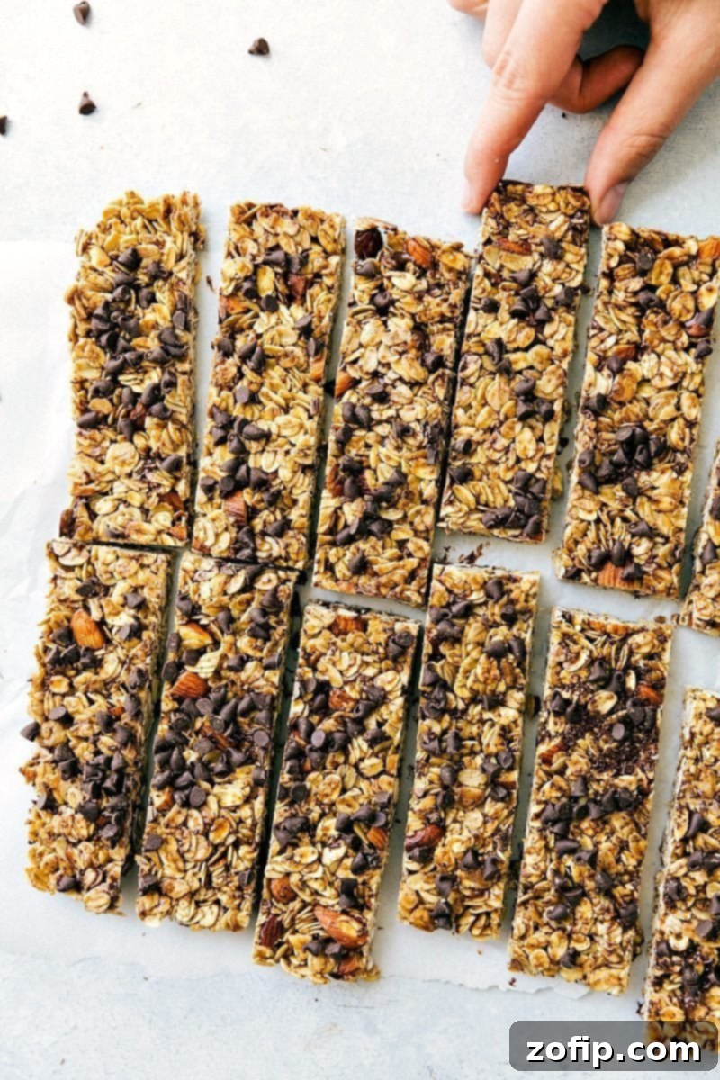 Finished homemade granola bars, a delightful treat perfect for eating on the go.