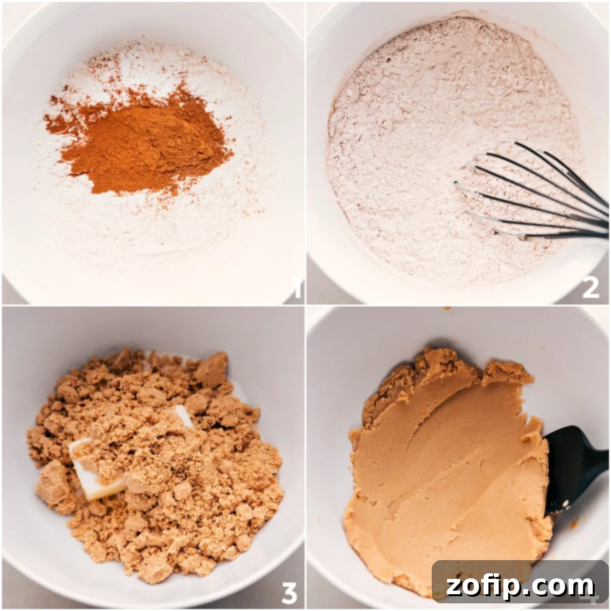 Dry and wet ingredients mixing together to form the pumpkin cookie dough.