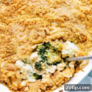 Creamy Broccoli, Cheese, & Rice Casserole made with rotisserie chicken