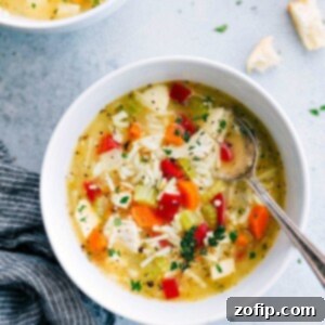 Hearty Chicken Rice Vegetable Soup made with rotisserie chicken