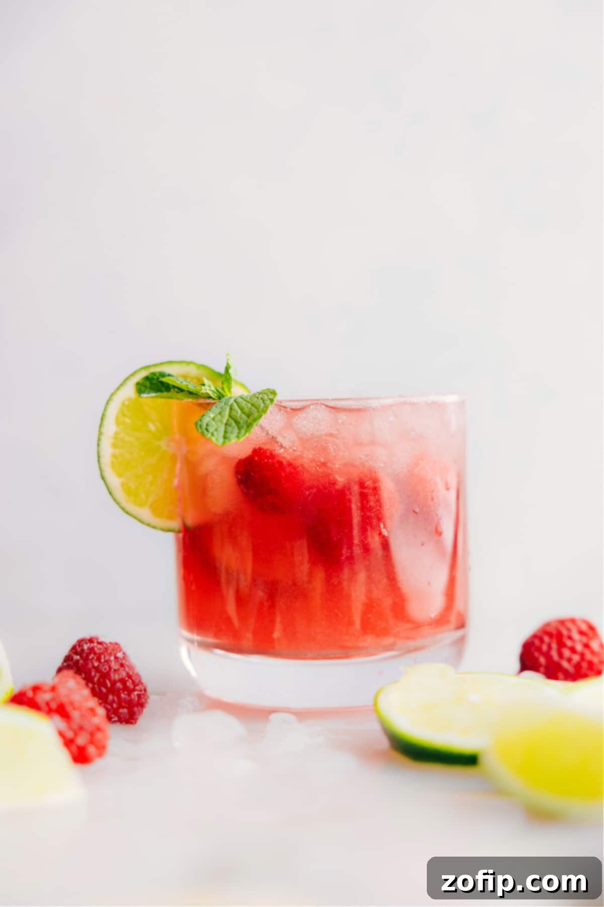 Sparkling Raspberry Limeade: The Perfect Summer Sip A refreshing glass of homemade Sparkling Raspberry Limeade, garnished with fresh raspberries and lime slices.