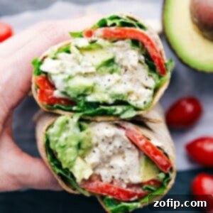 Signature Chicken Salad Wrap 3 Chicken Salad Wrap cut open to show the interior.