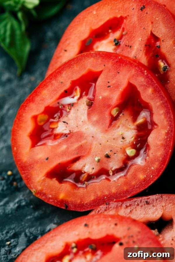 Chicken Salad Wraps Freshly sliced Roma tomatoes, a key ingredient for the Chicken Salad Wrap.