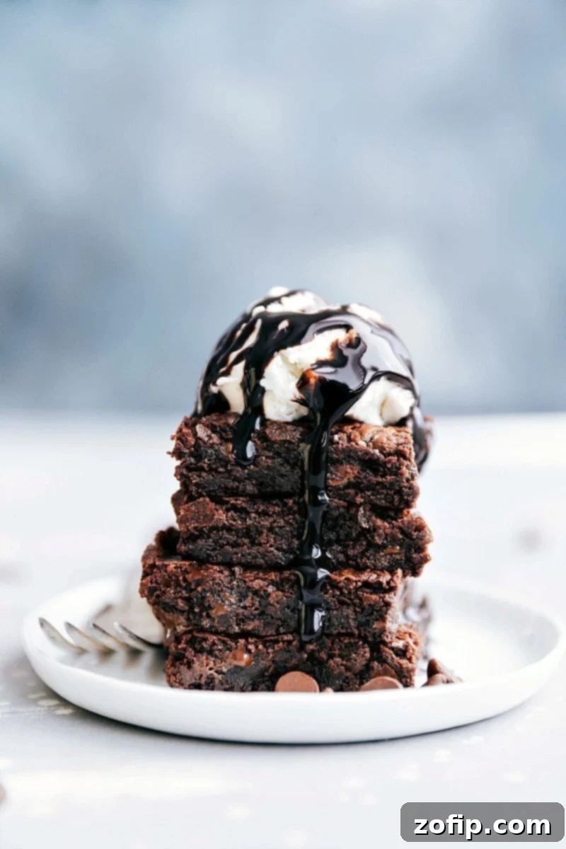 The Best Dessert Recipe The baked double chocolate brownies served with a scoop of vanilla ice cream.