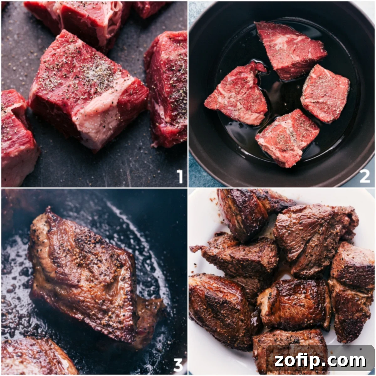 Flavorful Crockpot Roast Dinner Preparation Searing beef in a Dutch oven before transferring it to the slow cooker for a flavorful crockpot roast.