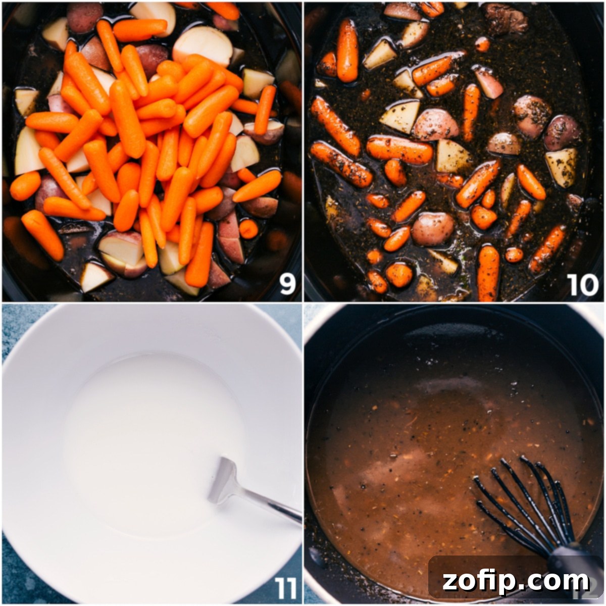 Homemade Gravy For Crockpot Roast Preparing the savory gravy for crockpot roast by adding cornstarch slurry to the broth in a small pot.