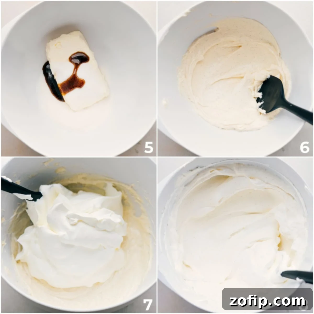 Hands piping cheesecake filling into small glass jars with graham cracker crust at the bottom.