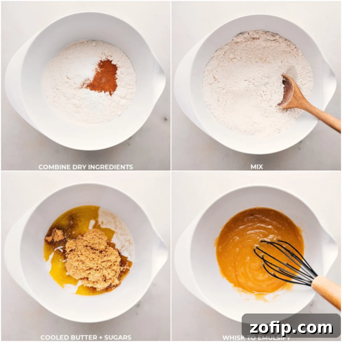 Mixing Snickerdoodle Cookie Dough Mixing dry ingredients with added butter in a bowl to create the dough for this delicious dessert.