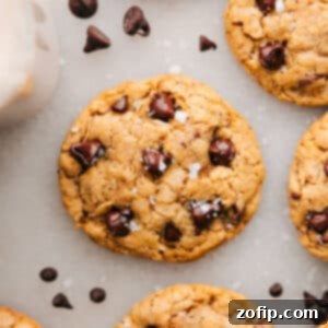 Perfectly baked Brown Butter Oatmeal Chocolate Chip Cookies, ready to be enjoyed.