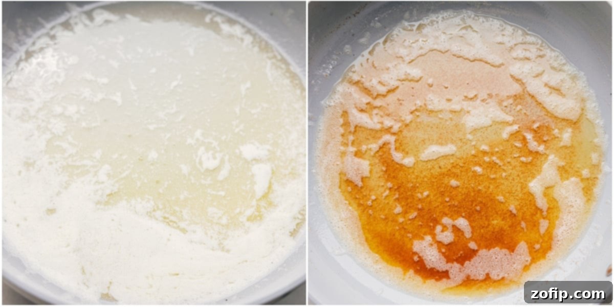 Browning the butter in a skillet, gently stirring until it turns a rich, nutty amber for these Brown Butter Oatmeal Chocolate Chip Cookies.