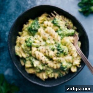 Close-up of Broccoli Pasta in a bowl, showcasing the creamy sauce and tender florets.