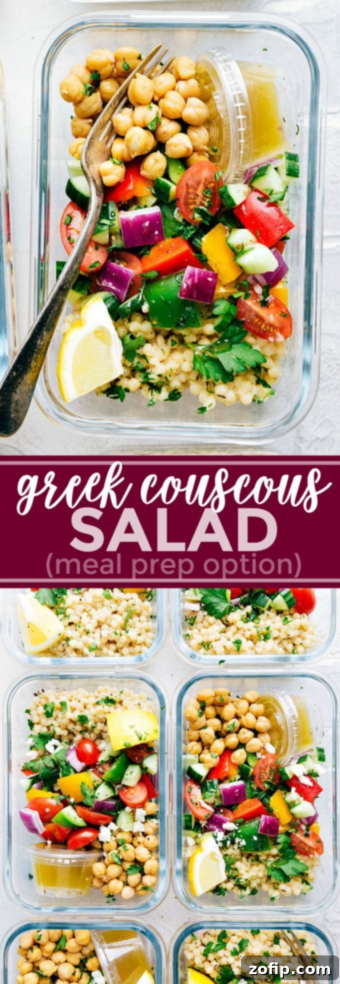 Greek Couscous Meal Prep Salad 2 A delicious and healthy Greek couscous salad that everyone will go crazy for! (Meal prep options and tips included) via chelseasmessyapron.com | #healthy #salad #couscous #vegetables #vegetarian #Greek #delicious #easy #kidfriendly #quick