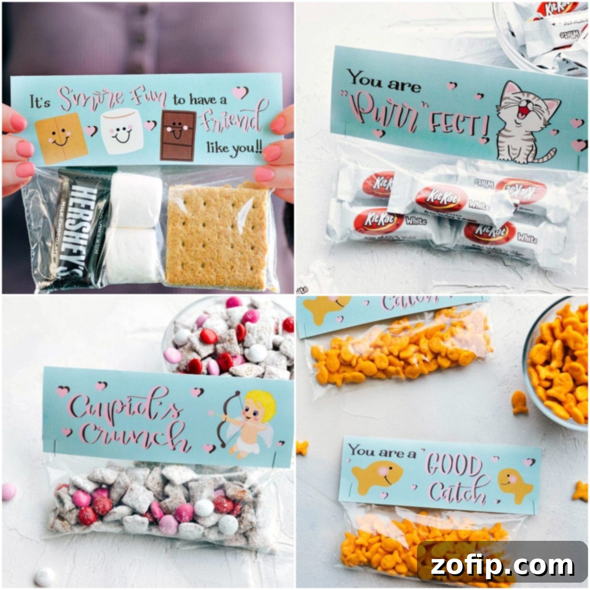 Simple Valentine's Day Gift Ideas 2 Easy homemade Valentine's Day gift ideas featuring colorful treats in clear bags with custom printable toppers.