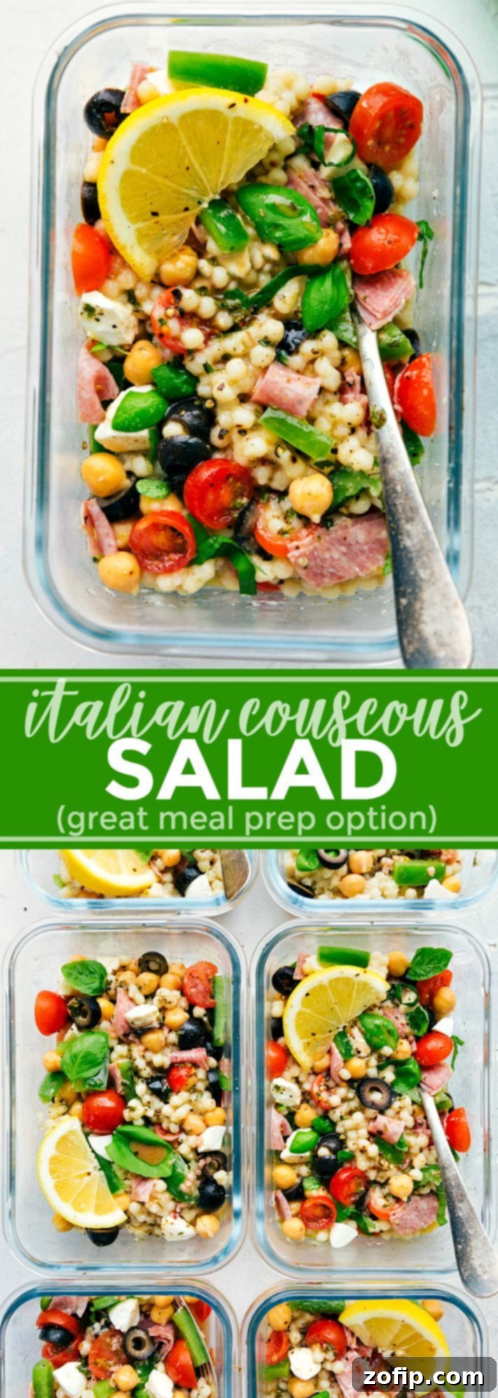 Meal Prep Italian Couscous Salad 2 Delicious and healthy Italian Couscous Salad perfect for meal prep or a quick weeknight dinner. Loaded with fresh veggies, zesty dressing, and savory protein. A must-try Mediterranean-inspired recipe!