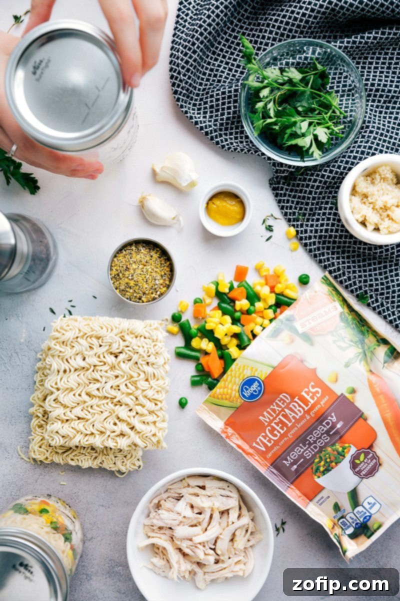 Instant Pot Chicken And Veggie Soup Recipe Ingredients All the ingredients for the second instant noodles recipe, chicken and veggie noodle soup, are prepped and ready for quick assembly.