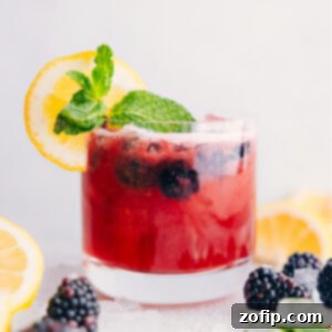 Zesty Blackberry Quencher 3 Homemade Blackberry Lemonade in a glass with fresh berries and mint
