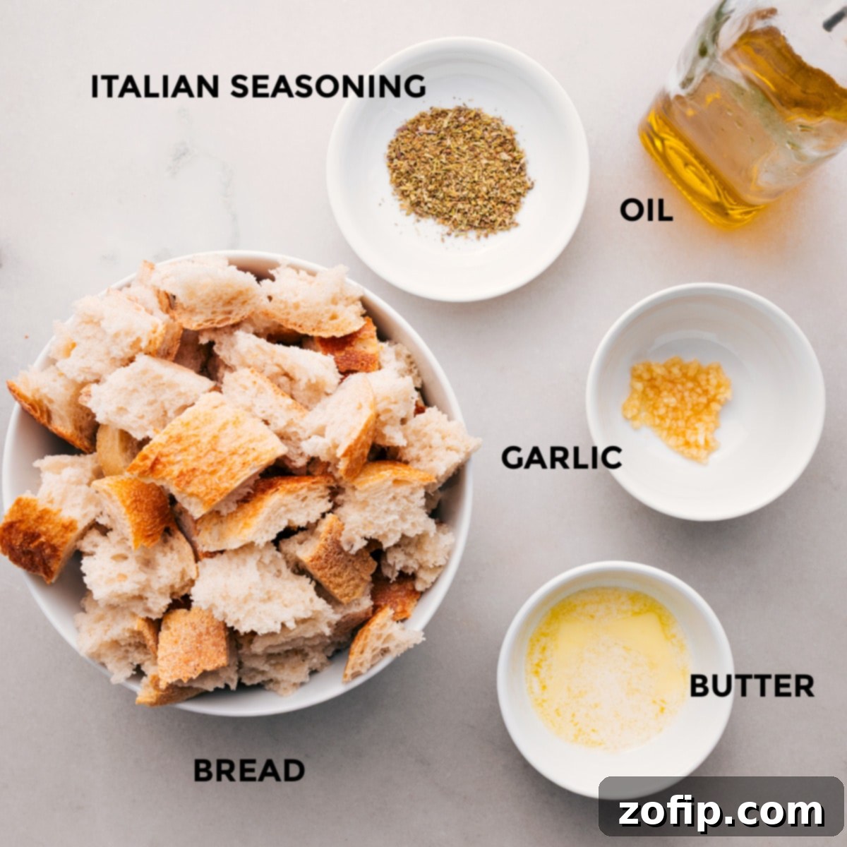 The bread is seasoned with Italian herbs and garlic, then roasted to perfection for the Panzanella salad.