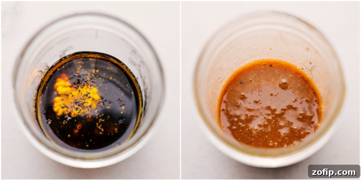 Add all the dressing ingredients to a mason jar and mix them together for the Panzanella salad.