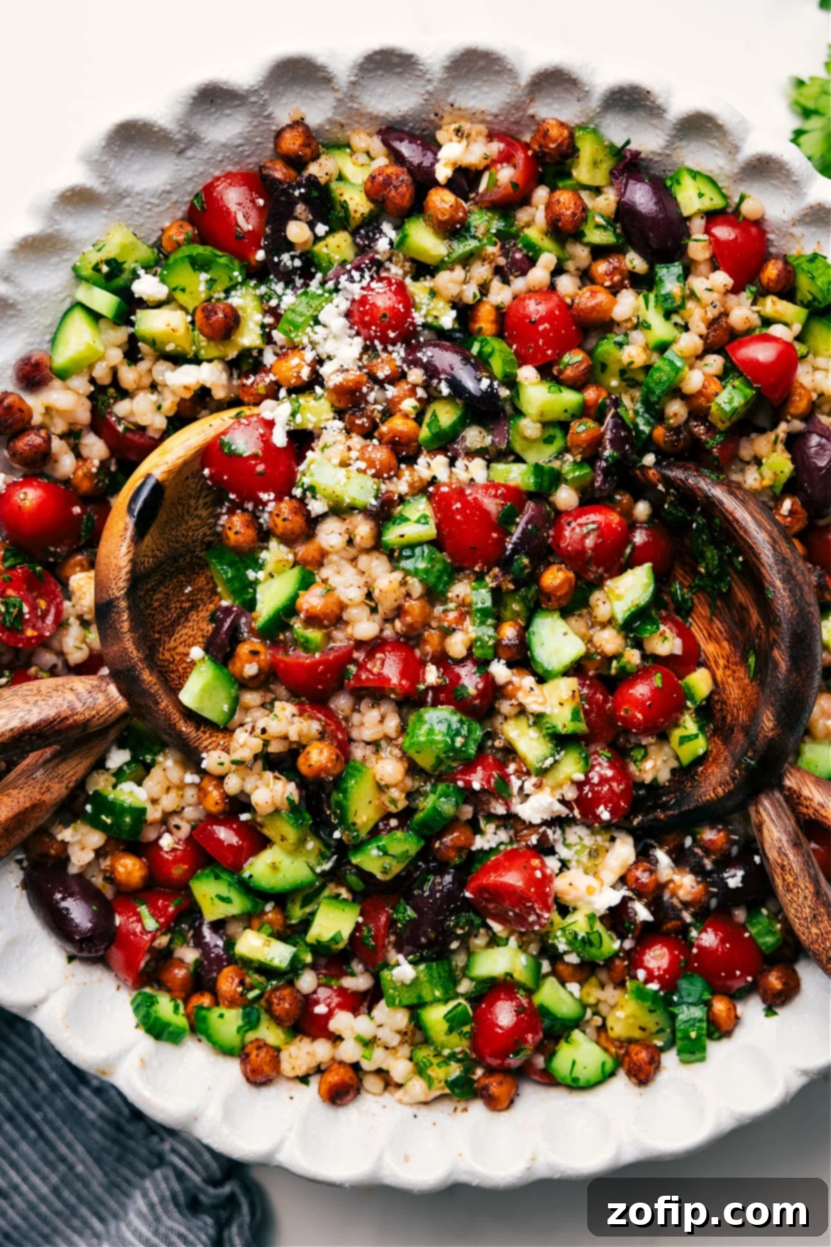Chickpea Salad fully mixed and coated in dressing, ready to serve in a large bowl with fresh herbs.