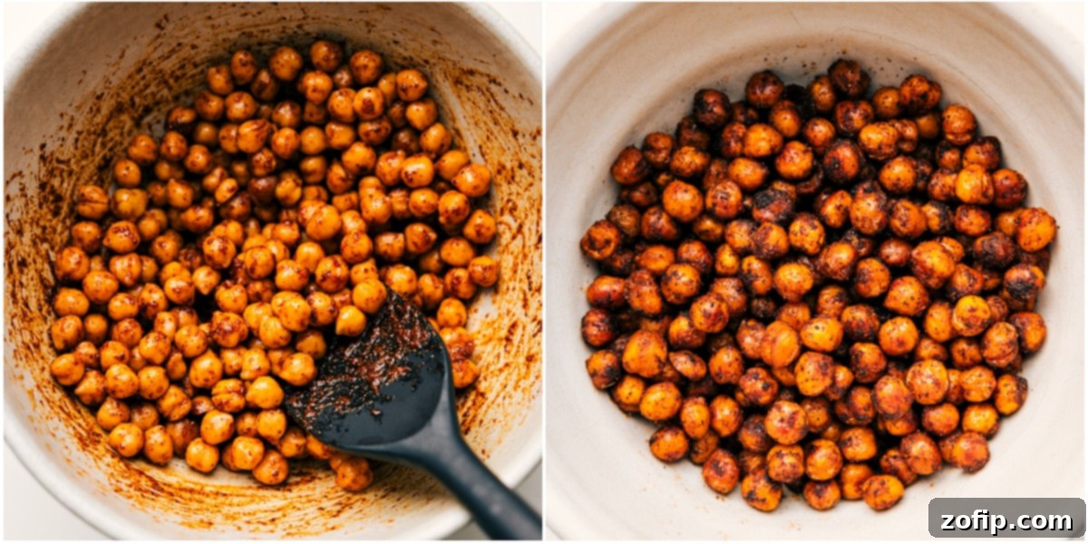 Chickpeas generously coated in a blend of delicious seasonings and roasted until perfectly crisp, ready to be added into this refreshing chickpea salad.