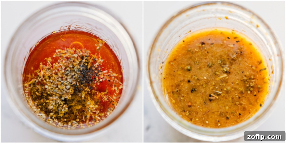 Vibrant lemon dressing expertly shaken together in a stylish mason jar, perfectly emulsified and ready to be poured generously over the chickpea salad.