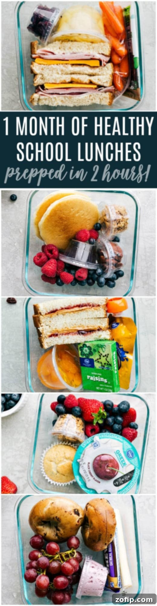 Nutritious Lunchbox Inspiration 2 One trip to your grocery store and you can make enough healthy school lunches to last for a month! via chelseasmessyapron.com #school #lunch #meal #prep #healthy #easy #quick #ideas #prepahead #sandwich #freeze #freezersandwich #parfait #bagel #ham #cheddar #healthy #snacks