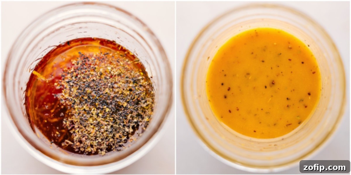 All the lemon dressing ingredients are combined in a mason jar, shaken well, and ready to be drizzled over the couscous salad.