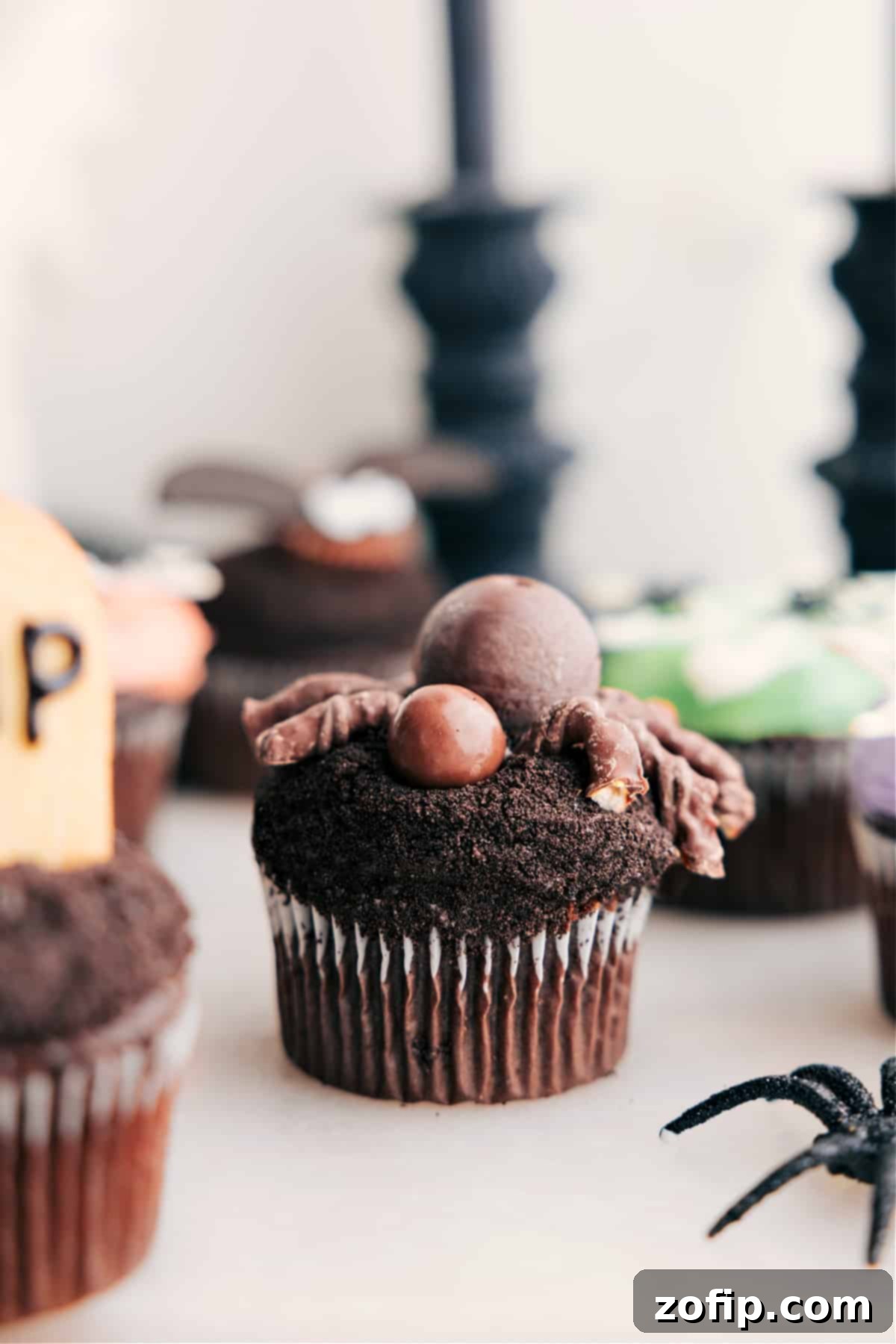 Halloween Inspired Spider Cupcakes Festive spider dessert for a spooky treat.