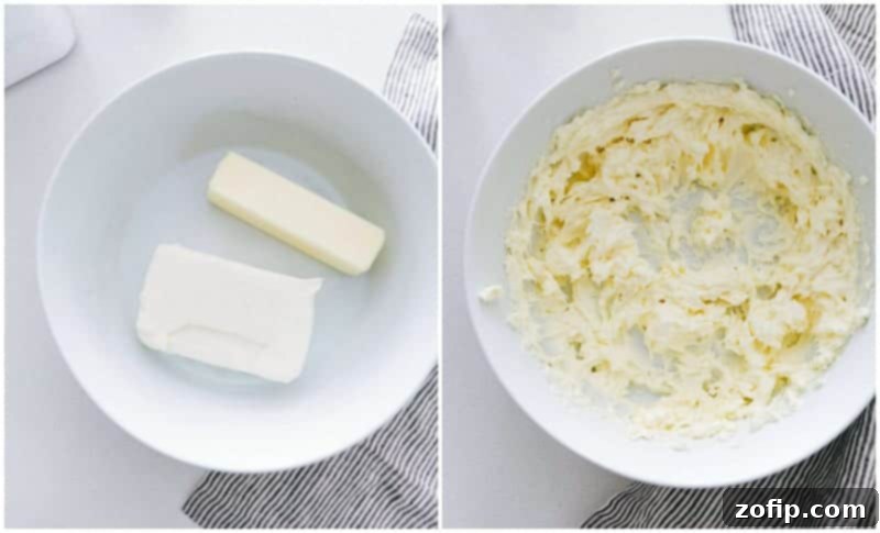 Step-by-step process of making homemade Cream Cheese Frosting, showing mixing of ingredients.