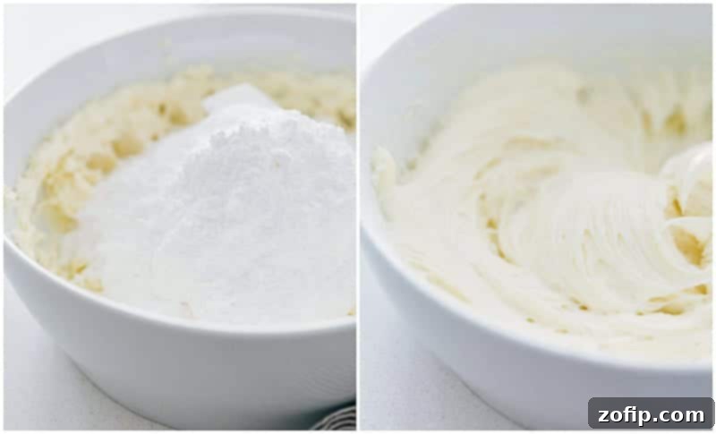 Bowl of simple homemade cream cheese frosting, perfectly smooth and ready to use.