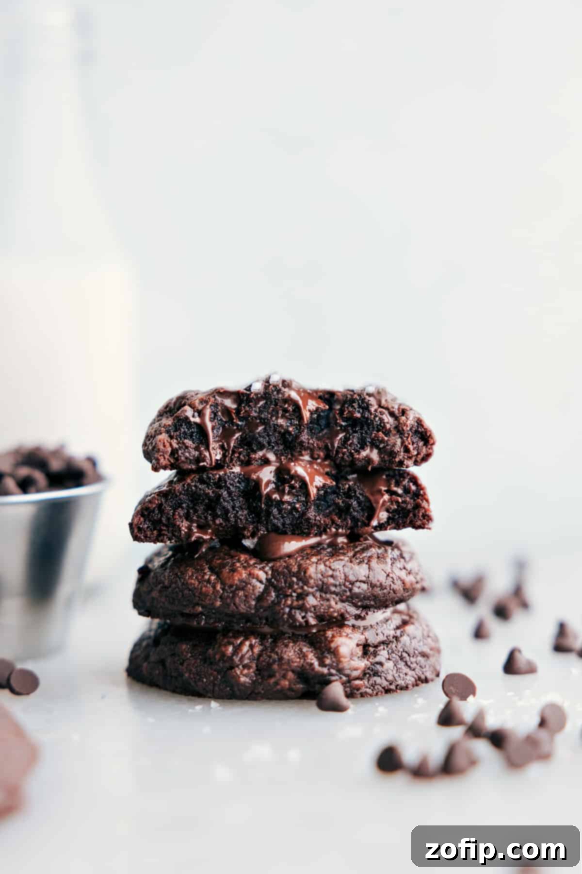 Stacked brownie cookies, rich and chocolatey, ready to be devoured.