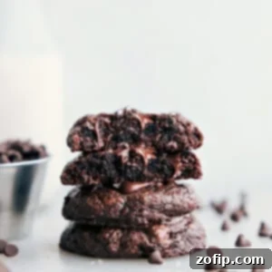 A close-up of a freshly baked brownie cookie, featuring a gooey center and rich chocolate chips.