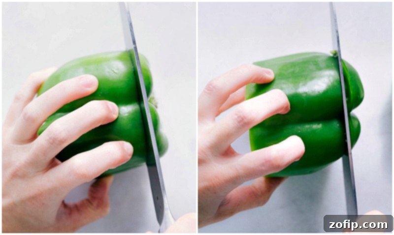 Close-up of fresh bell peppers and onions, ready for slicing and preparing vegetarian fajitas.