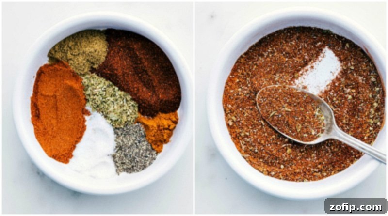 Essential spices for an easy-to-make Taco Bowl recipe! This meal is filling, packed with good ingredients, and is a great make-ahead weekly meal prep option. You'll love these taco salad bowls. Variety of spices arranged for making taco bowls, including chili powder, cumin, and paprika.