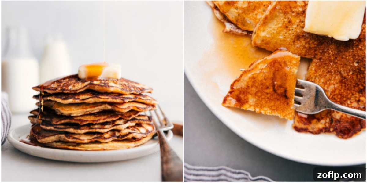 The Ultimate Breakfast: Old-Fashioned Pancake Recipe A beautifully presented stack of fluffy homemade Old-Fashioned Pancakes, glistening with maple syrup and ready for a delightful breakfast experience.