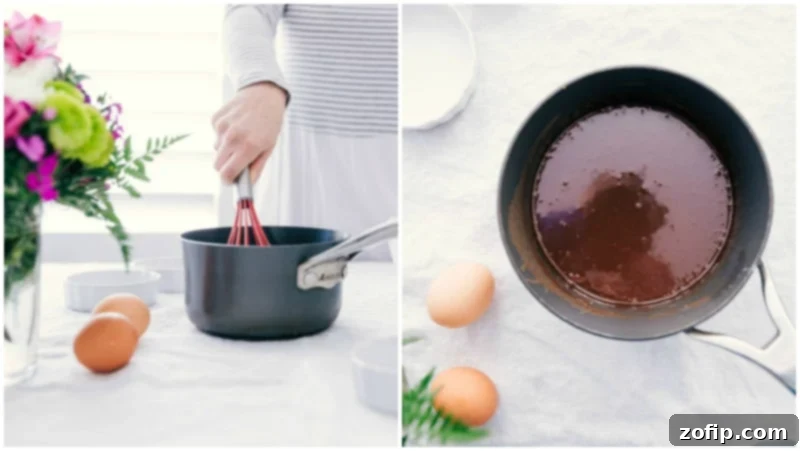 Image of the base chocolate layer of these Tuxedo Creme Brûlées being made.