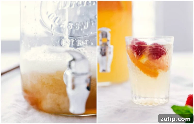 A bottle of citrus soda being carefully added to a large bowl containing white grape juice concentrate, illustrating the two main ingredients for this easy punch recipe.