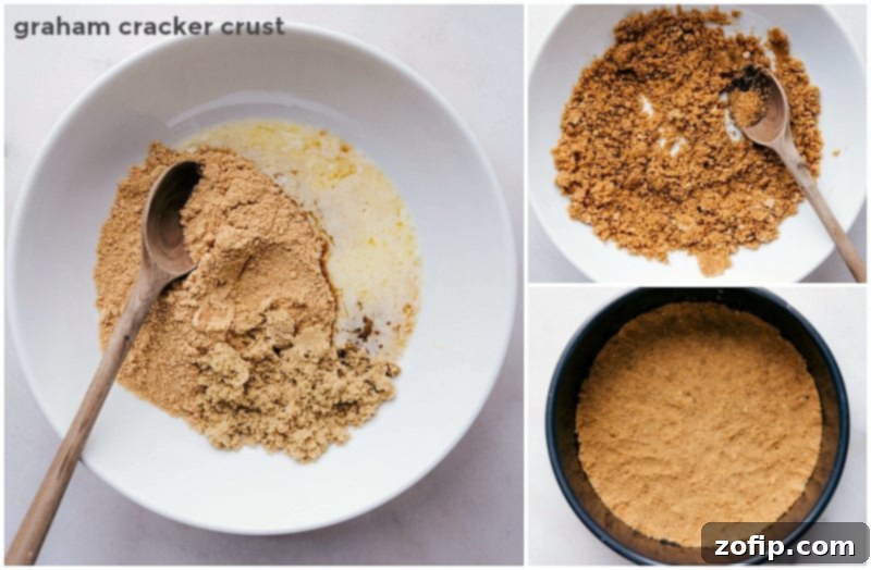 Crafting the Graham Cracker Crust for No-Bake Pumpkin Cheesecake Preparing the cinnamon graham cracker crust for the no-bake pumpkin cheesecakes, a crucial step in building the dessert's foundation.