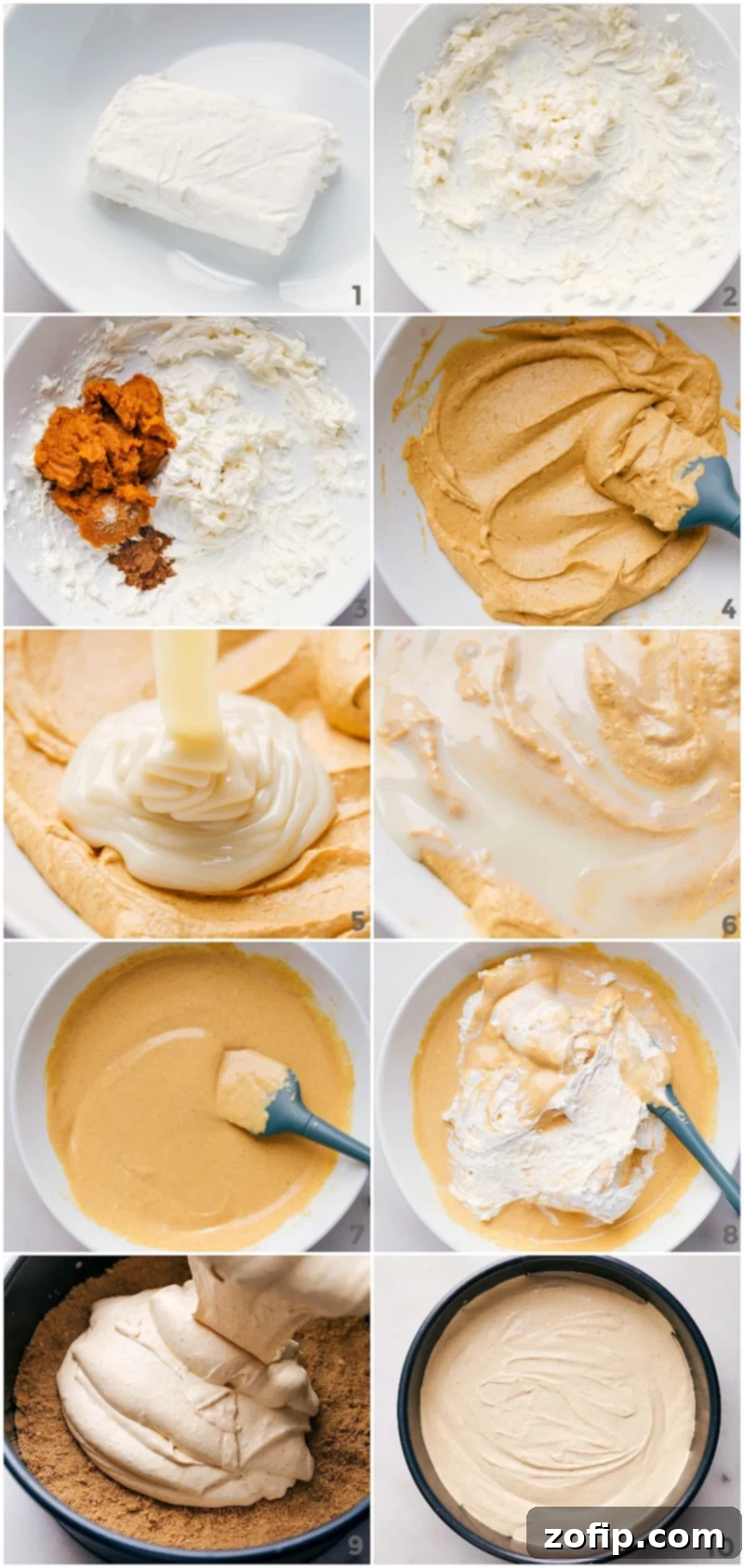 Crafting the Creamy Filling for Easy No-Bake Pumpkin Cheesecake Mixing ingredients to create the luscious, smooth filling for easy no bake pumpkin cheesecake, showcasing its creamy goodness.