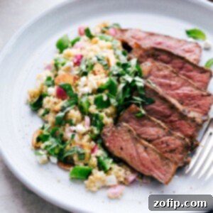 Garden Fresh Quinoa Medley 2 Delicious Spring Quinoa Salad with Lemon Vinaigrette and Grilled Steak