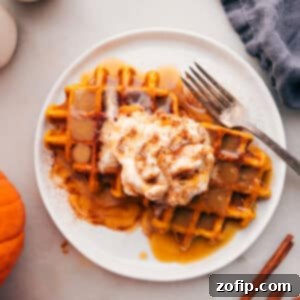 Delicious pumpkin waffles stacked and ready to serve.