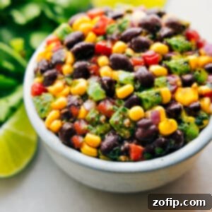 Black Bean Corn Avocado Salad in a bowl ready to be enjoyed.